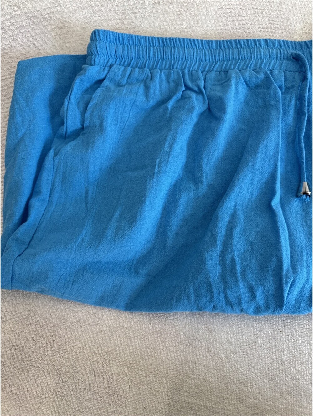Women’s 2 Pair 3XL Linen Blend Shorts Pockets Drawstring Pull On Blue Purple